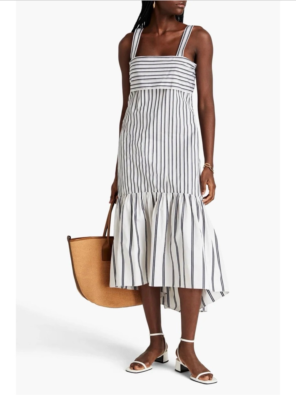 Theory Ventura Striped White and Black Sleeveless Midi Dress